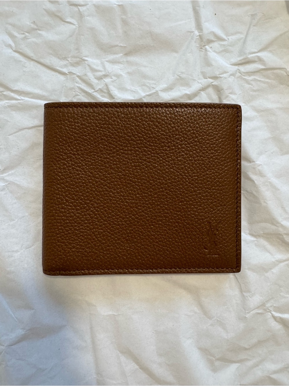 NEW Saint Laurent YSL Men’s Brown Grained Leather East West Bifold Wallet